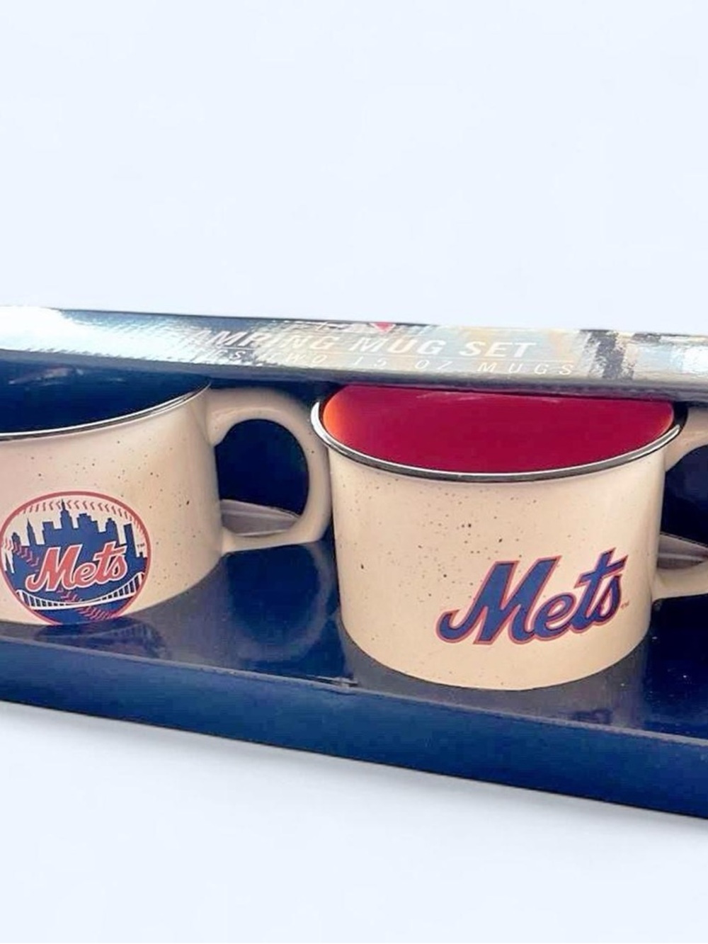 MLB Mets Ceramic Mug Set - Cream Exterior with Orange Interior and Blue Accents